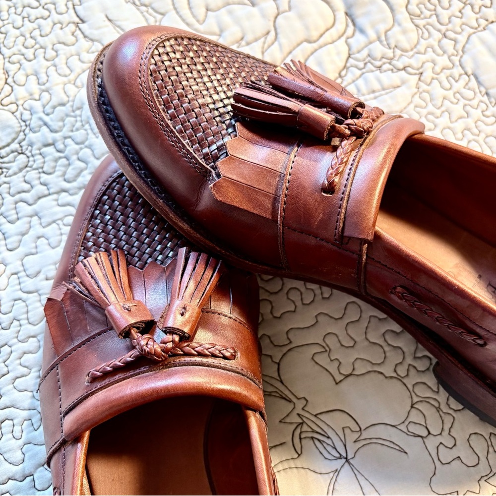 ♨️Allen Edmonds Cody Leather Loafers Woven Vamp and Fringe Kiltie Men’s 9.5🧡 - Picture 2 of 12